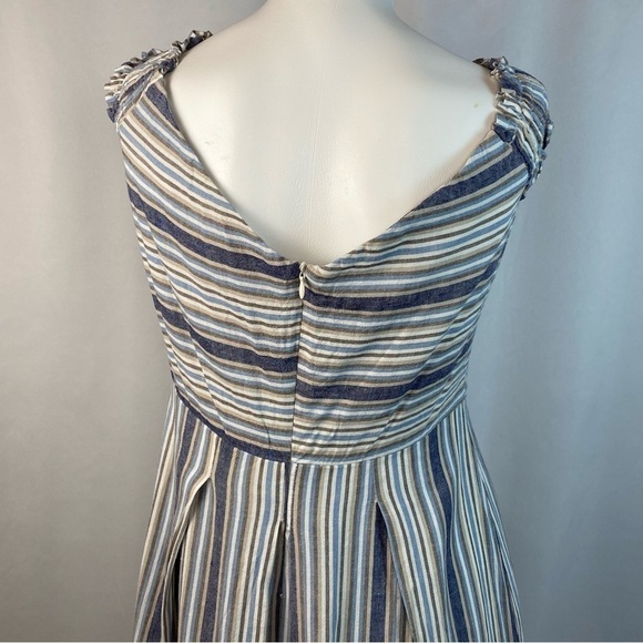 Sandro Ferrone Medium Dress Off The Shoulder Striped Linen Blend Made In Italy - Picture 4 of 15